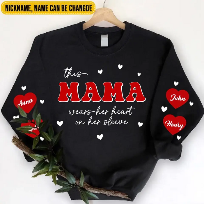 Custom Personalized Mama Sweater - Upto 10 Children - Christmas Gift Idea for Mama/ Grandma - This Mama Wears Her Heart On Her Sleeve
