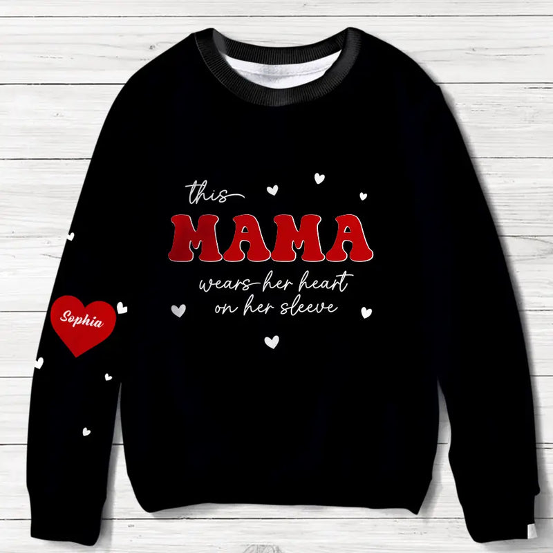 Personalized Mama Sweater - Up to 10 Children - Christmas Gift Idea for Mama/Grandma - This Mama Wears Her Heart On Her Sleeve