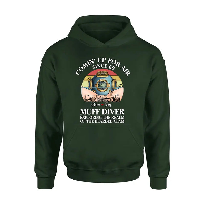 Personalized Funny Couple T-Shirt/Long Sleeve/Sweatshirt/Hoodie - Gift Idea For Couple - Comin' Up For Air Since 69 Muff Diver Exploring The Realm