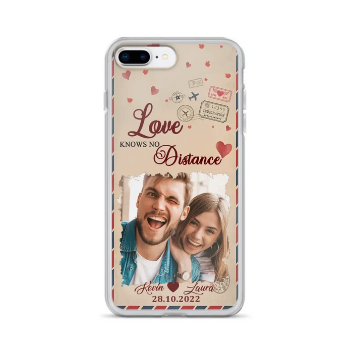 Custom Personalized Couple Phone Case - Gift Idea For Couple/ Valentines Day - Upload Photo - Love Knows No Distance - Case For iPhone/ Samsung