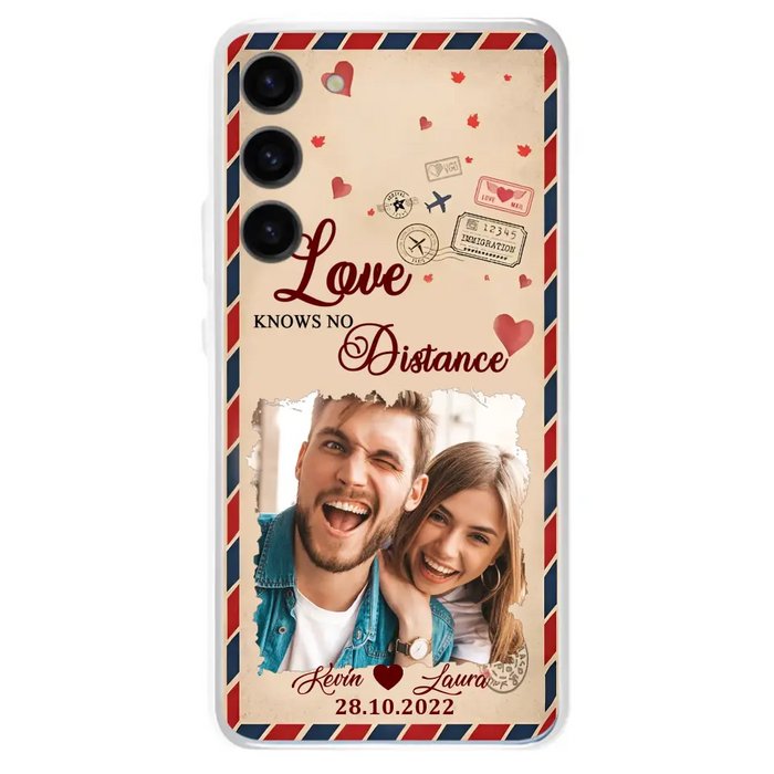 Custom Personalized Couple Phone Case - Gift Idea For Couple/ Valentines Day - Upload Photo - Love Knows No Distance - Case For iPhone/ Samsung