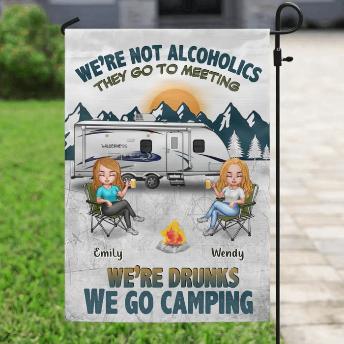 Custom Personalized Camping Flag Sign - Best Gift For Camping Lovers/Friends - Upto 7 Friends - We're Not Alcoholics