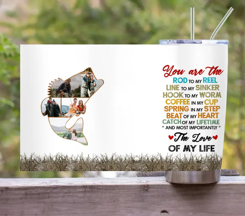 Custom Personalized Couple Tumbler - Upload Photo - Gift Idea For Couple/ Him/ Her/ Fishing Lover - Your Are The Rod To My Reel