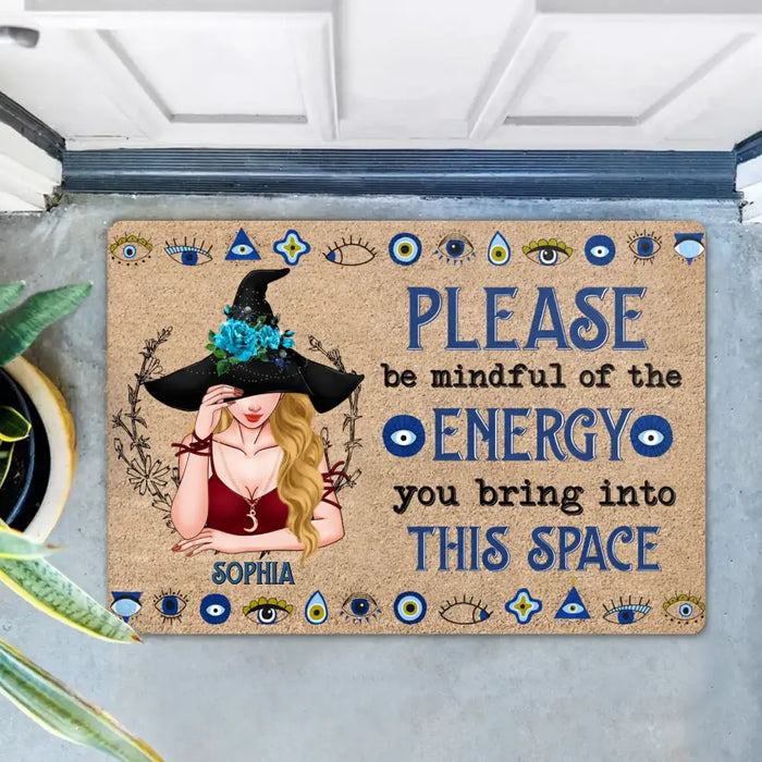Custom Personalized Witch Doormat - Best Gift Idea For Witch Lovers - Please Be Mindful Of The Energy You Bring Into This Space