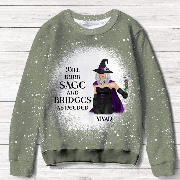 Custom Personalized Witch AOP Sweater - Gift Idea For Witch Lover - Will Burn Sage And Bridges As Needed