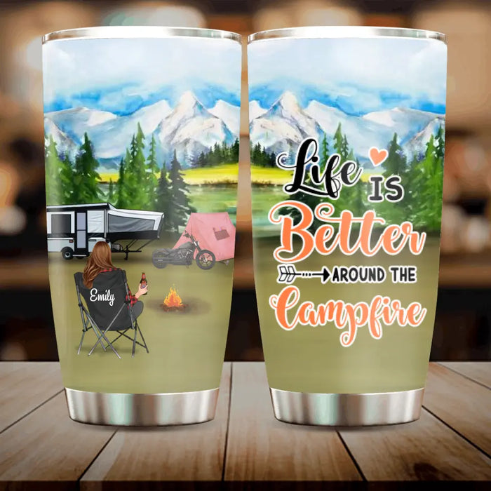 Personalized Camping Tumbler - Gift For Camping Lovers - Single/Couple with up to 4 Pets - Life Is Better Around The Campfire