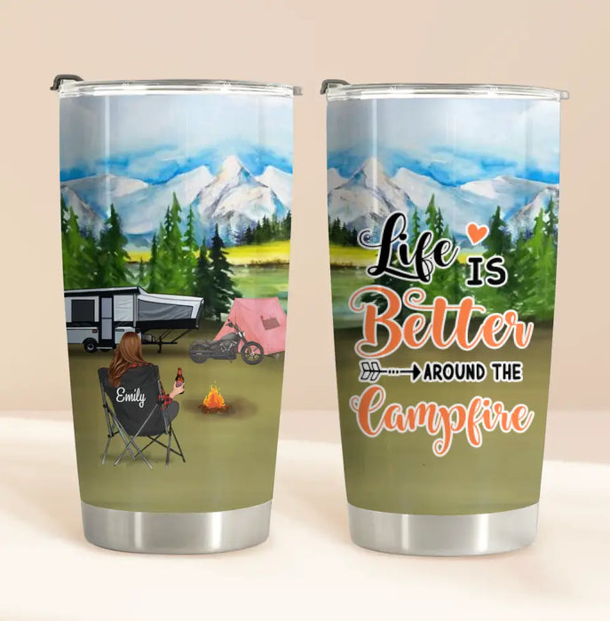 Personalized Camping Tumbler - Gift For Camping Lovers - Single/Couple with up to 4 Pets - Life Is Better Around The Campfire