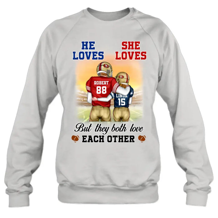 Personalized Football Couple Shirt/Hoodie - Gift Idea For Couple/Him/Her/Football Lovers - They Both Love Each Other