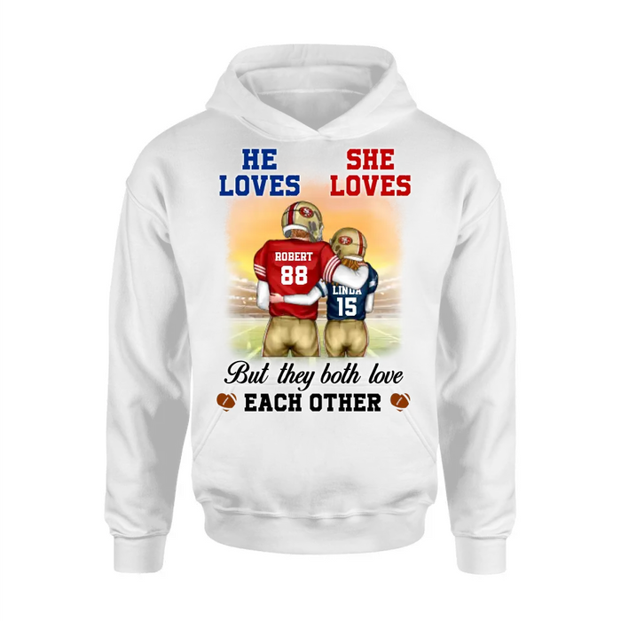 Personalized Football Couple Shirt/Hoodie - Gift Idea For Couple/Him/Her/Football Lovers - They Both Love Each Other