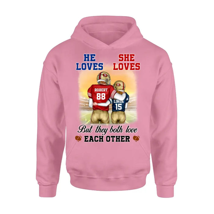 Personalized Football Couple Shirt/Hoodie - Gift Idea For Couple/Him/Her/Football Lovers - They Both Love Each Other