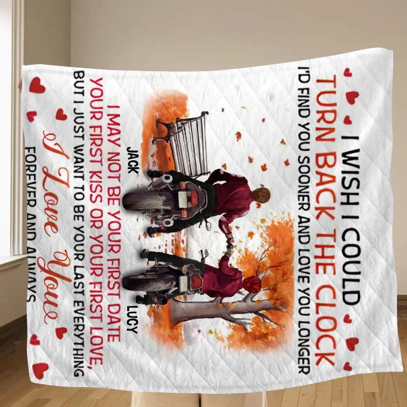 Personalized Couple Fleece Throw Blanket/Quilt - Valentine's Day Gift Idea For Couple/Him & Her - I Wish I Could Turn Back The Clock
