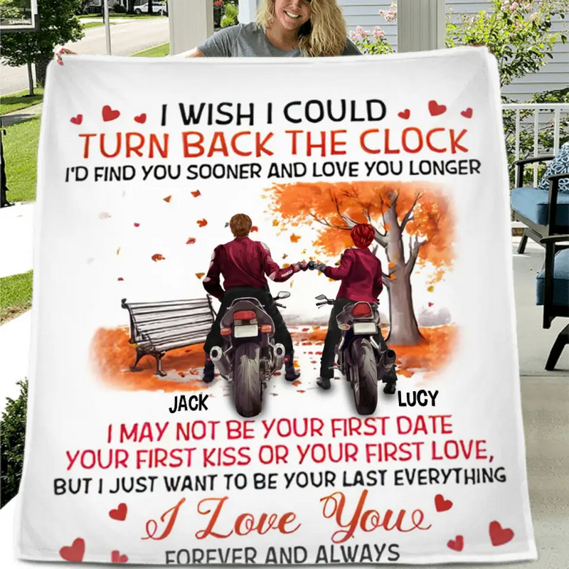 Personalized Couple Fleece Throw Blanket/Quilt - Valentine's Day Gift Idea For Couple/Him & Her - I Wish I Could Turn Back The Clock