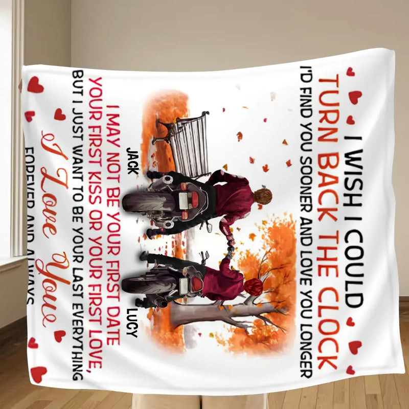 Personalized Couple Fleece Throw Blanket/Quilt - Valentine's Day Gift Idea For Couple/Him & Her - I Wish I Could Turn Back The Clock