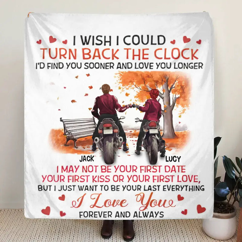 Personalized Couple Fleece Throw Blanket/Quilt - Valentine's Day Gift Idea For Couple/Him & Her - I Wish I Could Turn Back The Clock