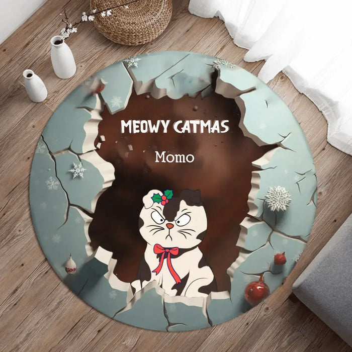 Custom Personalized Cat Round Rug - Upto 6 Cats - Christmas Gift Idea for Cat Lovers - Meowy Catmas