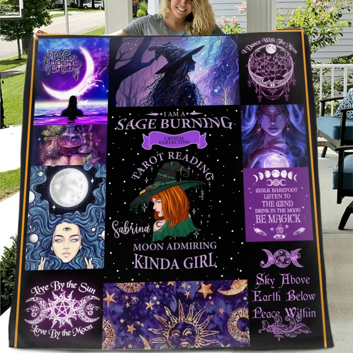 Custom Personalized Witch Quilt/ Single Layer Fleece Blanket - Halloween Gift Idea For Witch Lovers - I Am A Sage Burning