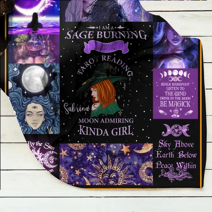 Personalized Witch Quilt/Fleece Throw Blanket - Halloween Gift Idea For Witch Lovers - I Am A Sage Burning