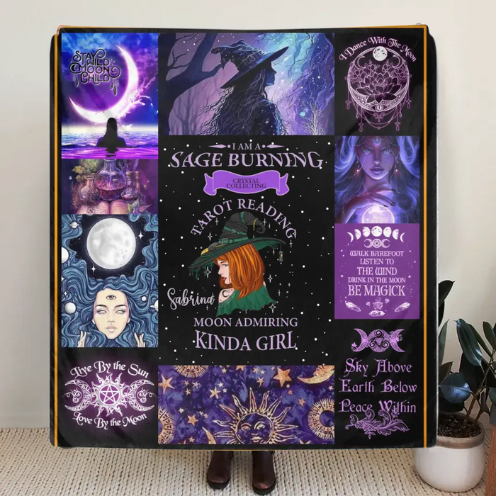 Personalized Witch Quilt/Fleece Throw Blanket - Halloween Gift Idea For Witch Lovers - I Am A Sage Burning