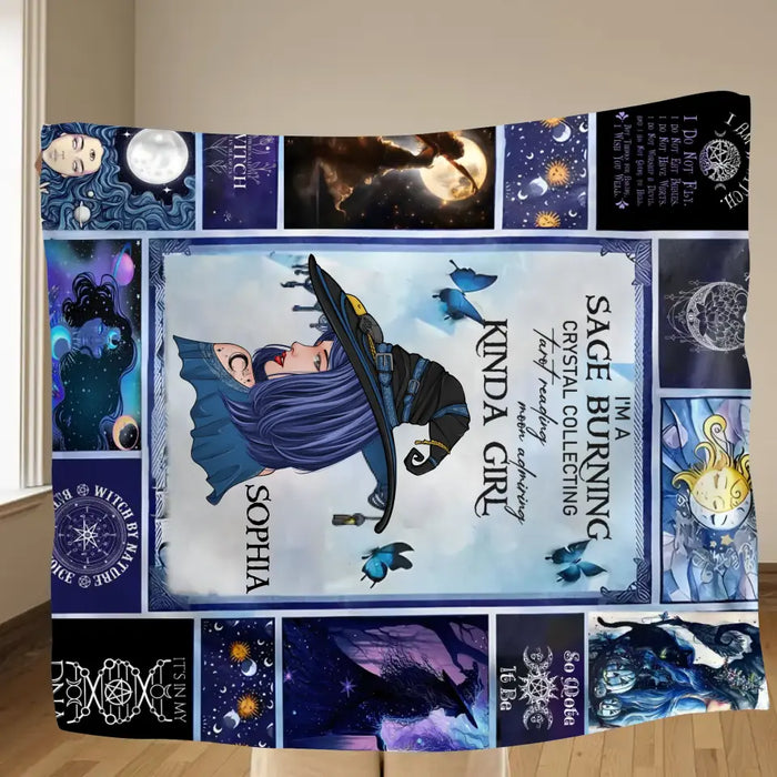 Personalized Witch Quilt/Fleece Throw Blanket - Halloween Gift Idea For Witch Lovers - I Am A Sage Burning  Crystal Collecting