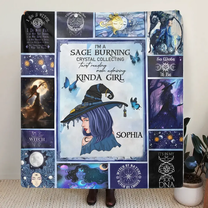 Personalized Witch Quilt/Fleece Throw Blanket - Halloween Gift Idea For Witch Lovers - I Am A Sage Burning  Crystal Collecting