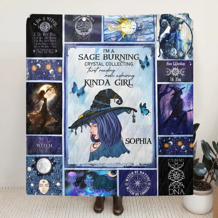 Personalized Witch Quilt/Fleece Throw Blanket - Halloween Gift Idea For Witch Lovers - I Am A Sage Burning  Crystal Collecting