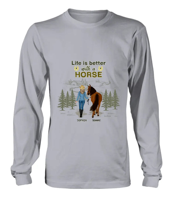 Custom Personalized Horse Girl Shirt/ Hoodie - Upto 6 Horses - Gift Idea For Horse Lover - Life Is Better With Horses