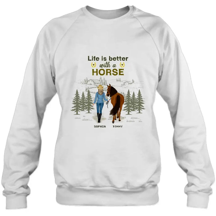 Custom Personalized Horse Girl Shirt/ Hoodie - Upto 6 Horses - Gift Idea For Horse Lover - Life Is Better With Horses