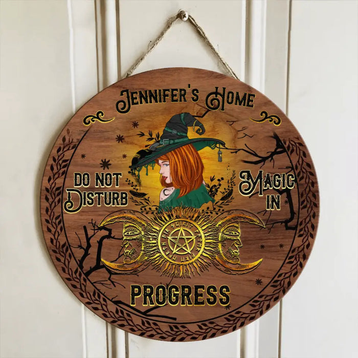 Custom Personalized Witch Circle Wooden Sign - Halloween Gift Idea For Witch Lovers - Do Not Disturb Magic In Progress