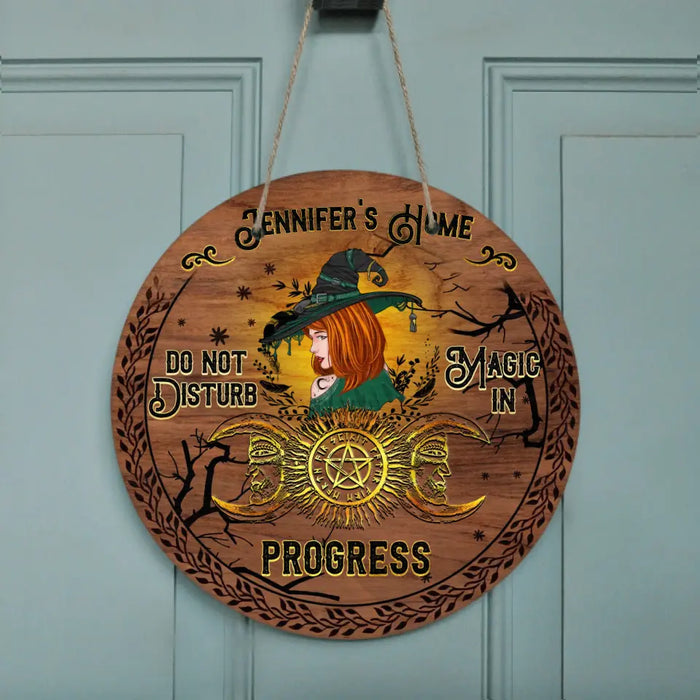 Custom Personalized Witch Circle Wooden Sign - Halloween Gift Idea For Witch Lovers - Do Not Disturb Magic In Progress