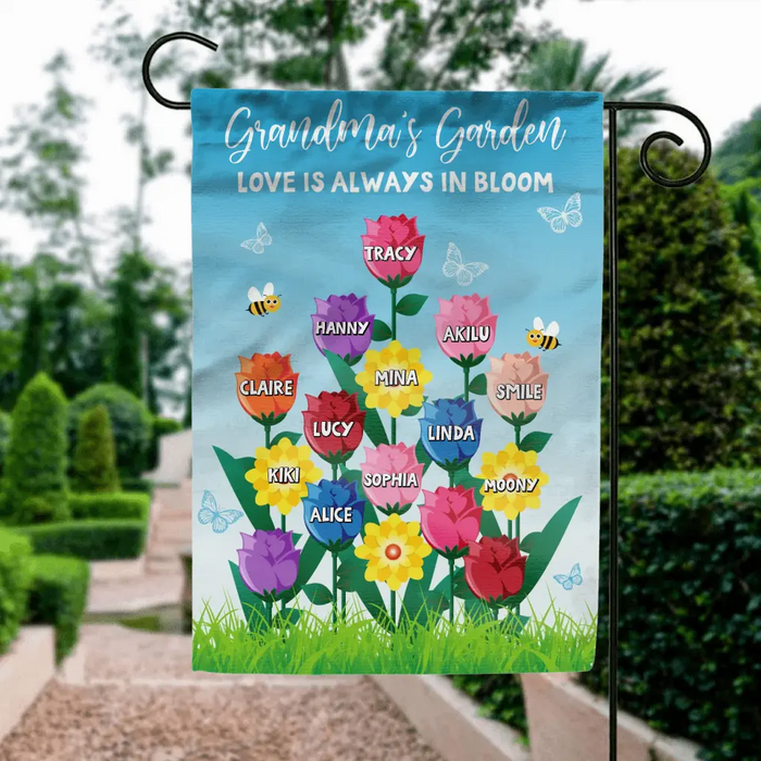Custom Personalized Grandma's Garden Flag Sign - Gift Idea For Grandma Lovers - Upto 12 Kids - Love Is Always In Bloom
