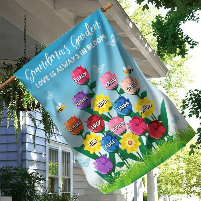 Custom Personalized Grandma's Garden Flag Sign - Gift Idea For Grandma Lovers - Upto 12 Kids - Love Is Always In Bloom