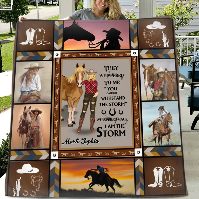 Custom Personalized Horse Girl Quilt/Single Layer Fleece Blanket - Gift Idea For Girl/Horse Lovers - They Whispered To Me