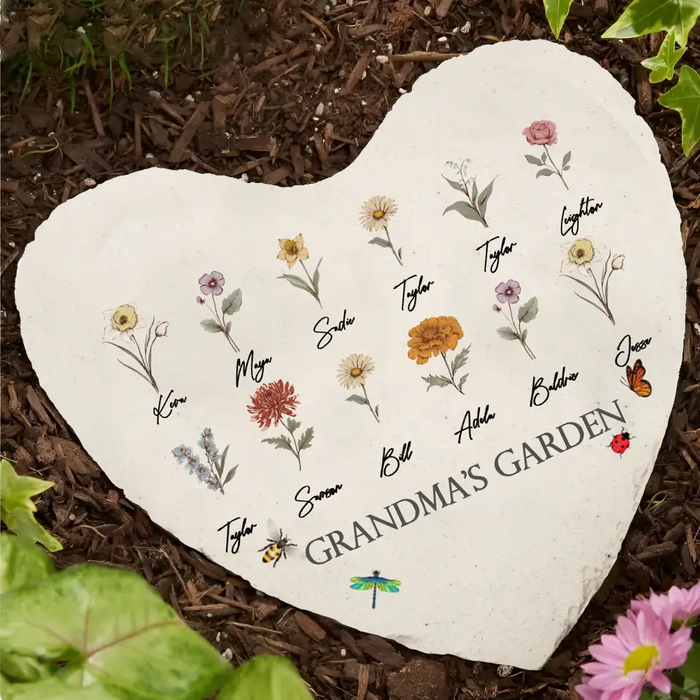 Custom Personalized Grandma's Garden Heart Lithograph - Mother's Day Gift Idea For Grandma/ Mother - Upto 12 Kids