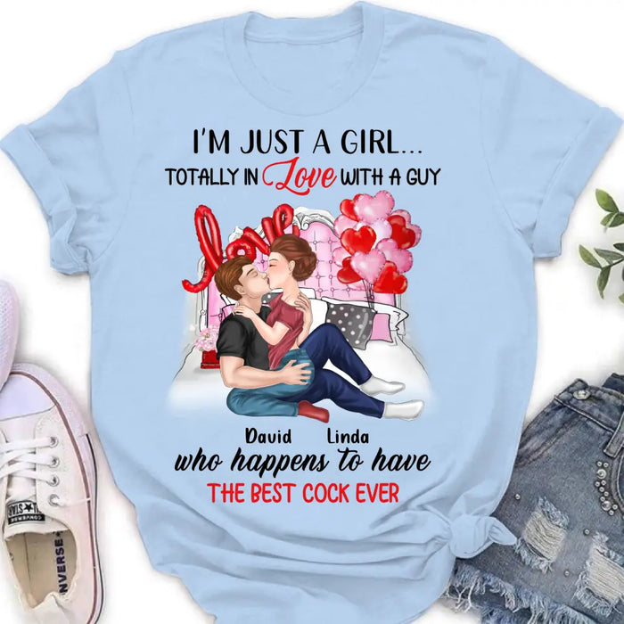 Custom Personalized Couple Shirt/Hoodie - Gift Idea For Husband From Wife/ Couple Gift/Valentine's Day - I'm Just A Girl...Totally In Love With A Guy