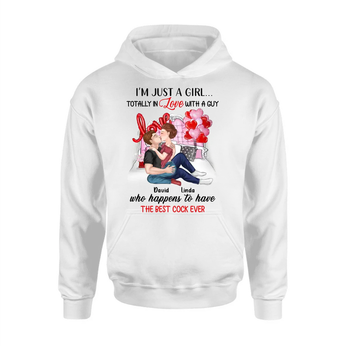 Custom Personalized Couple Shirt/Hoodie - Gift Idea For Husband From Wife/ Couple Gift/Valentine's Day - I'm Just A Girl...Totally In Love With A Guy