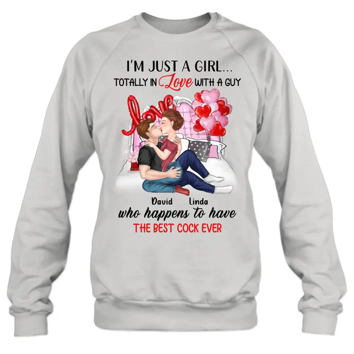 Custom Personalized Couple Shirt/Hoodie - Gift Idea For Husband From Wife/ Couple Gift/Valentine's Day - I'm Just A Girl...Totally In Love With A Guy