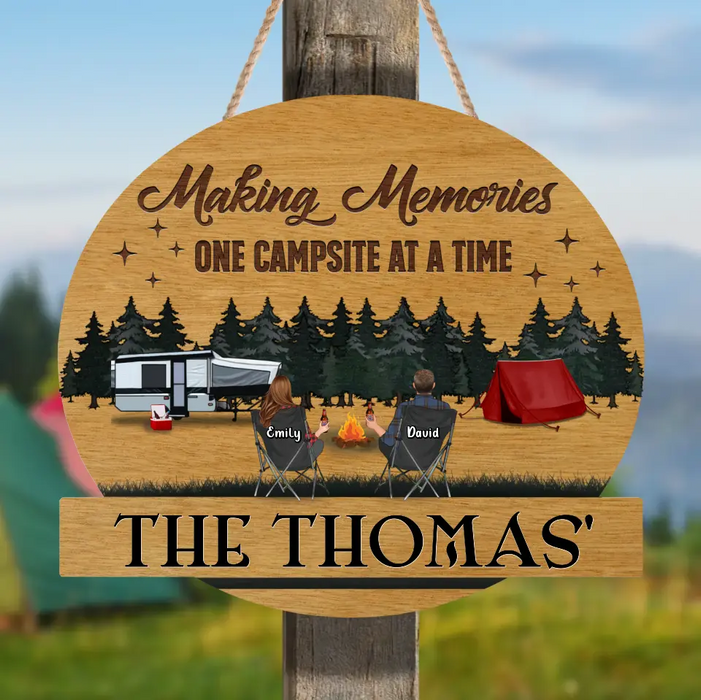 Custom Camping Wooden Sign - Couple/ Parents with Up to 2 Children & 3 Pets -  Camping Lovers Gift - Making Memories One Campsite At A Time