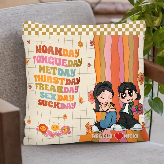 Custom Personalized Couple Pillow Cover - Valentines Day Gift For Couple/ Her/ Him - Moanday Tongueday Wetday