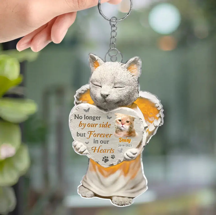 Custom Personalized Memorial Cat Acrylic Keychain - Upload Photo - Memorial Gift Idea For Cat Lover - No Longer By Our Side But Forever In Our Hearts