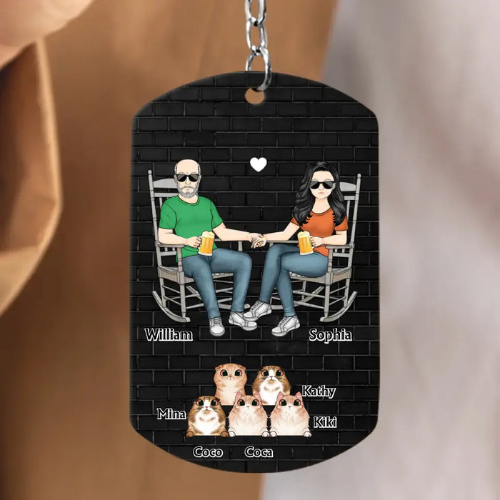 Custom Personalized Couple Aluminum Keychain - Gift Idea For Couple/Cat Lovers - Upto 5 Cats - A Crazy Cat Lady And A Grumpy Old Man Live Here