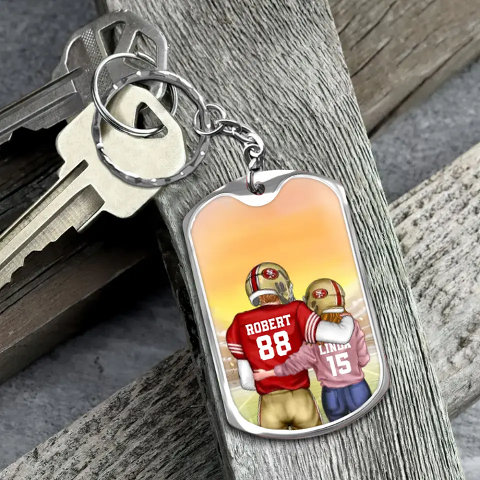 Custom Couple Aluminum Keychain - 
 Gift Idea For Couple/Him/Her/Wife/Husband - Love You To The End Zone & Back