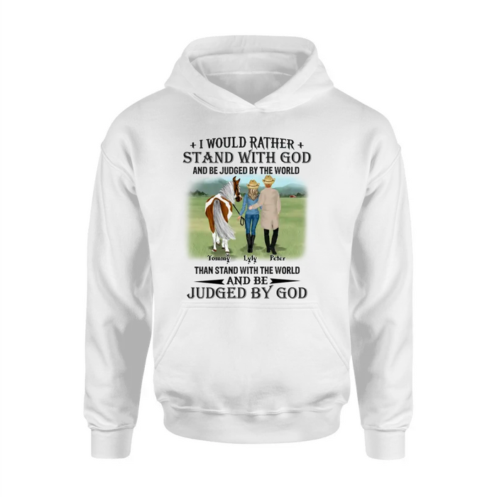 Custom Personalized Horse Couple T-Shirt/ Long Sleeve/ Sweatshirt/ Hoodie - Gift Idea For Couple/ Her/ Horse Lover - I Would Rather Stand With God