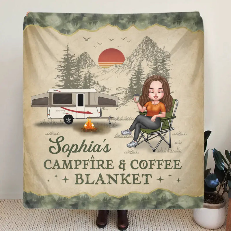 Personalized Camping Quilt/Fleece Throw Blanket - Gift Idea For Camping Lover - My Campfire & Coffee Blanket