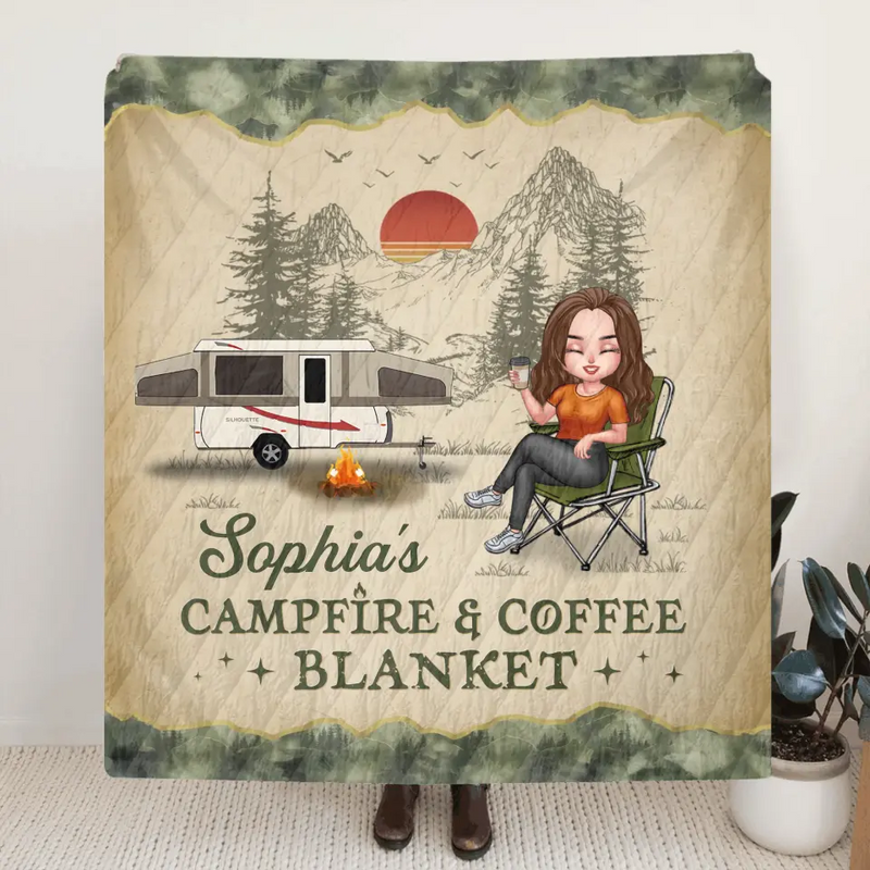 Personalized Camping Quilt/Fleece Throw Blanket - Gift Idea For Camping Lover - My Campfire & Coffee Blanket
