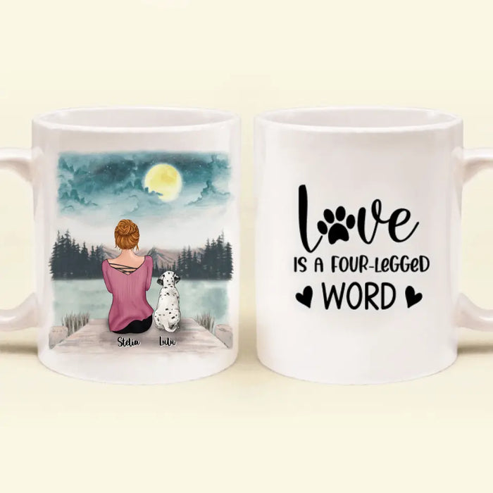 Custom Personalized Pets Mom Mug - Mom With Upto 4 Pets - Best Gift For Cat Lovers, Dog Lovers - Love Is A Four-Legged Word