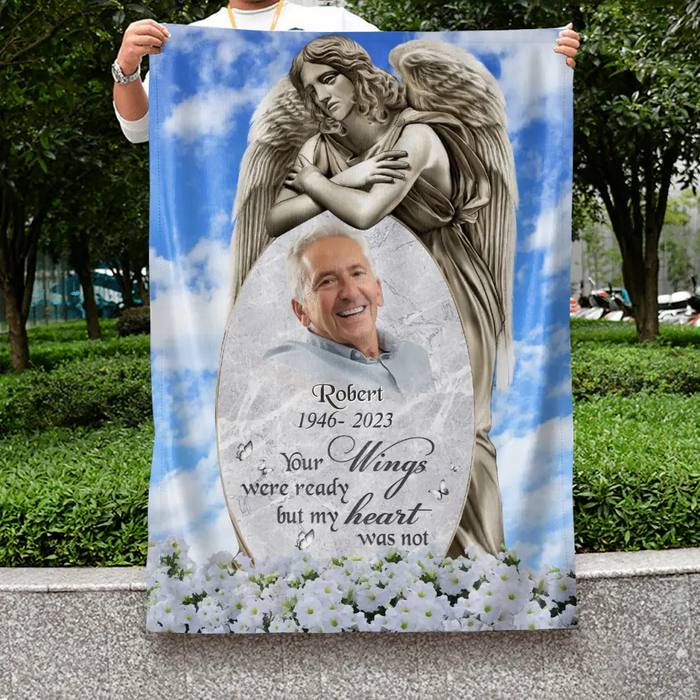 Custom Personalized Memorial Garden Flag Sign - Memorial Gift Idea - Upload Photo - Your Wings Were Ready But My Heart Was Not