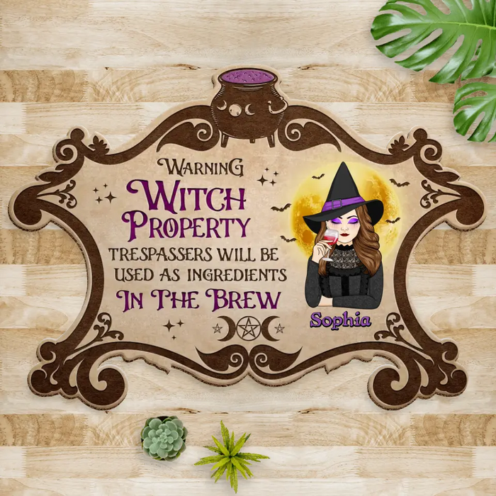 Personalized Witch Doormat - Gift Idea For Halloween/ Friend - Warning Witch Property Trespassers Will Be Used As Ingredients In The Brew