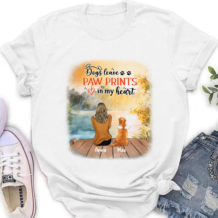 Custom Personalized Dog Mom Shirt/ Pullover Hoodie - Upto 5 Dogs - Gift Idea For Dog Lover - Dogs Leave Paw Prints In My Heart
