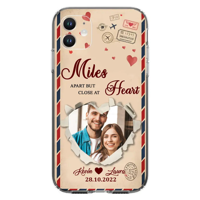 Custom Personalized Couple Phone Case - Gift Idea For Couple/ Valentines Day - Upload Photo - Miles Apart But Close At Heart - Case For iPhone/ Samsung