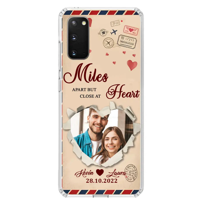 Custom Personalized Couple Phone Case - Gift Idea For Couple/ Valentines Day - Upload Photo - Miles Apart But Close At Heart - Case For iPhone/ Samsung